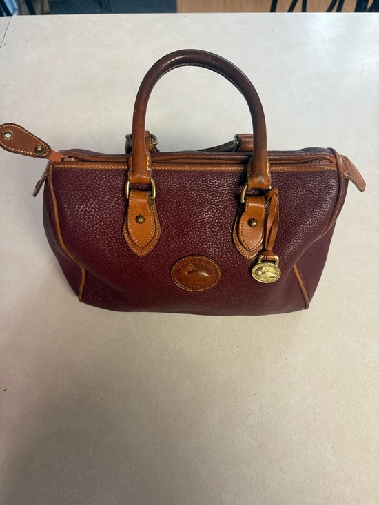 Dooney & Bourke Handbags - Dooney & Bourke Burgundy Pebble Leather Satchel with Tan Trim VINTAGE ☦️👸🏼💯
